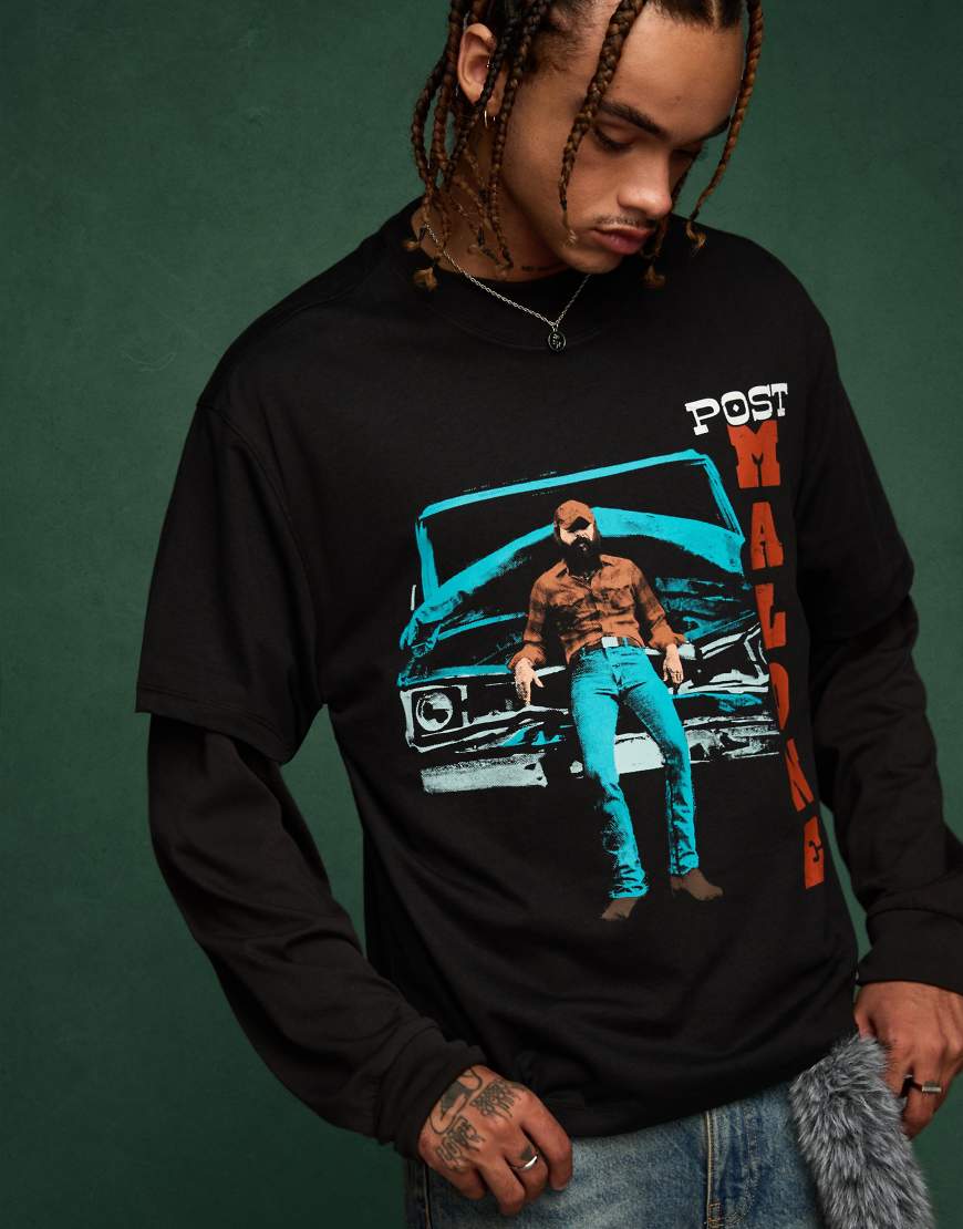 Bershka - Kurzärmliges T-Shirt in Schwarz mit „Post Malone"-Print von Bershka
