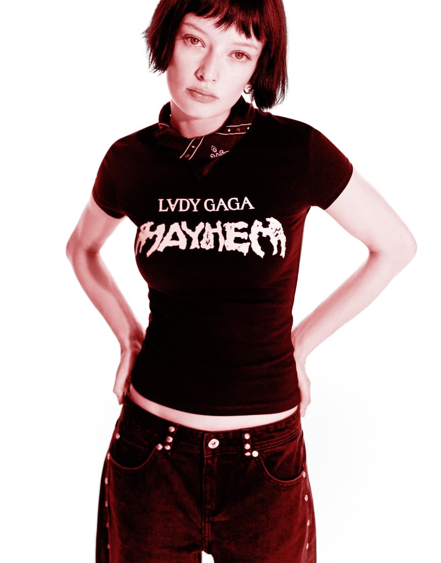 Bershka - Kurzärmliges T-Shirt in Schwarz mit Lady-Gaga-Print von Bershka