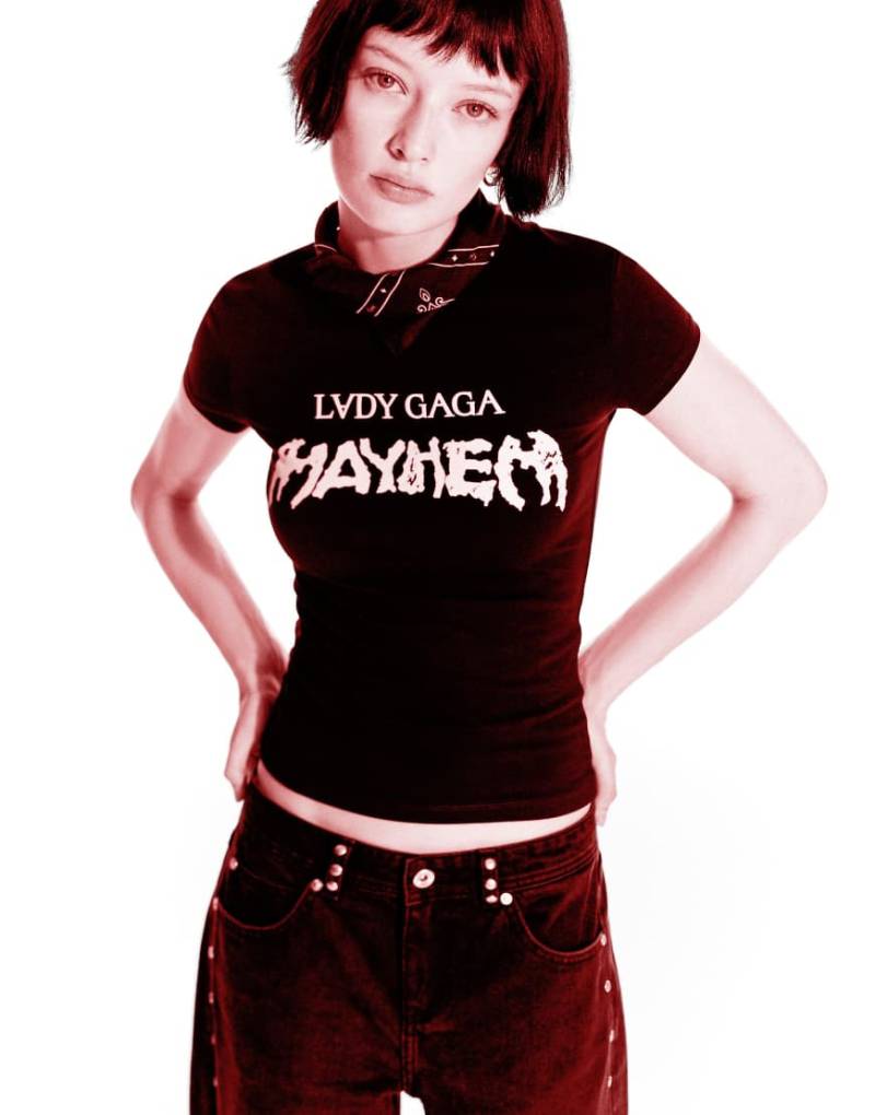 Bershka - Kurzärmliges T-Shirt in Schwarz mit Lady-Gaga-Print von Bershka