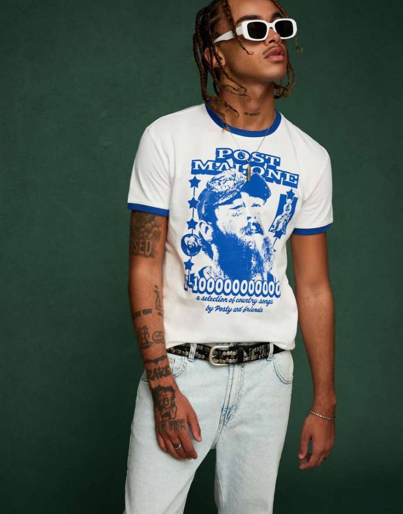 Bershka - Kurzärmliges T-Shirt in Weiß mit „Post Malone"-Print von Bershka