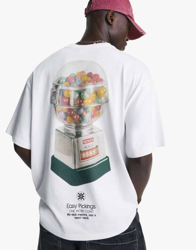 Bershka - Kurzärmliges T-Shirt in Weiß mit Print von Bershka