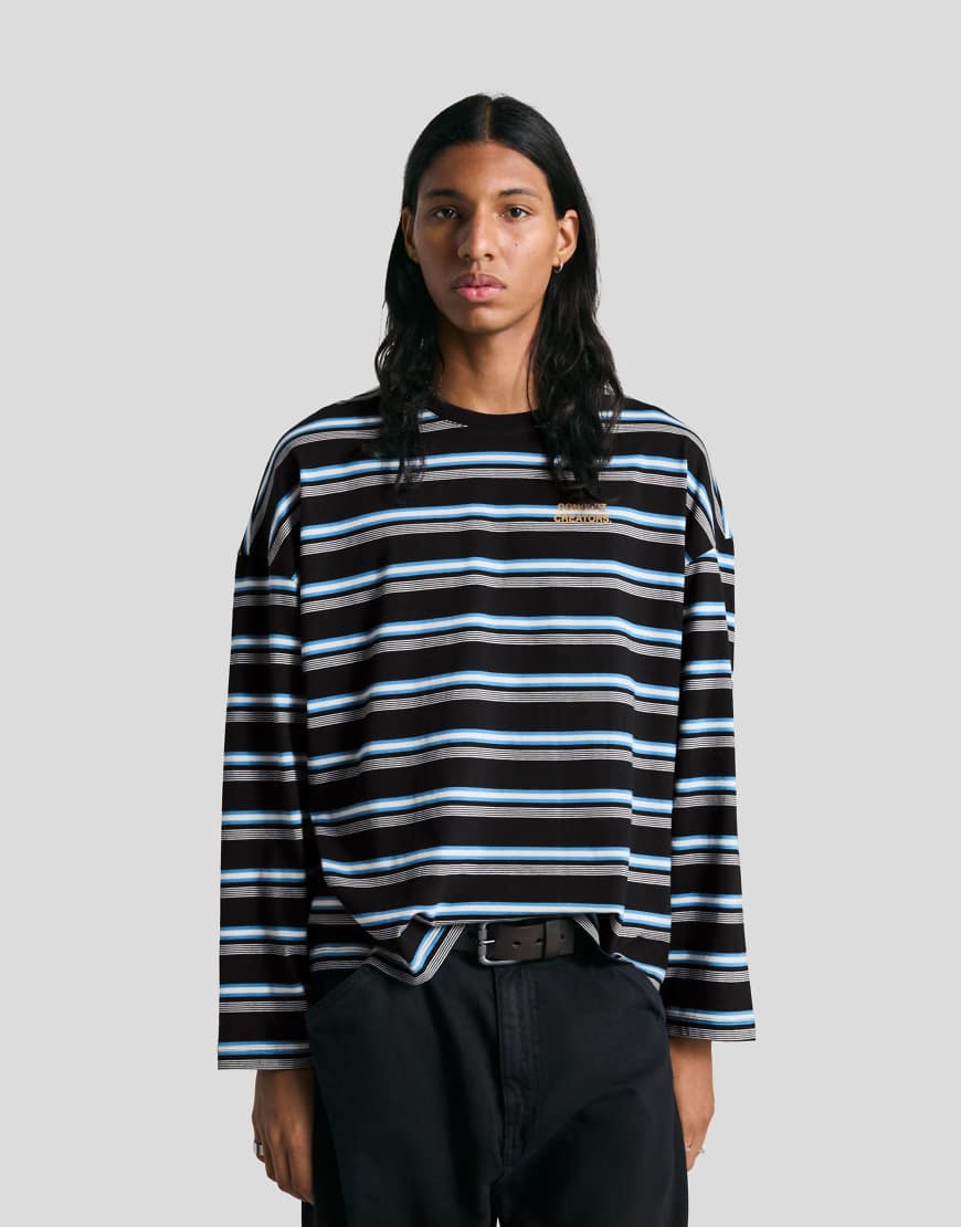 Bershka - Langärmliges Oversize-T-Shirt in Jeansblau von Bershka