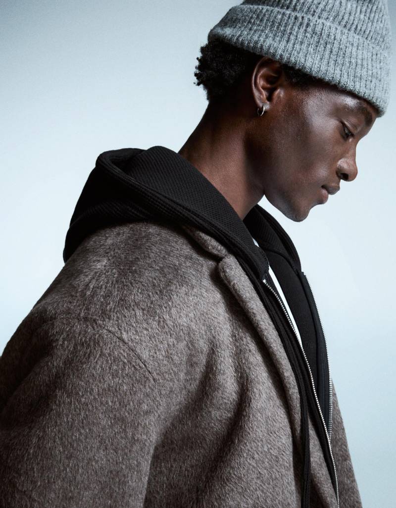 Bershka Mantel Mit Gebürsteter Optik Herren L Grau von Bershka