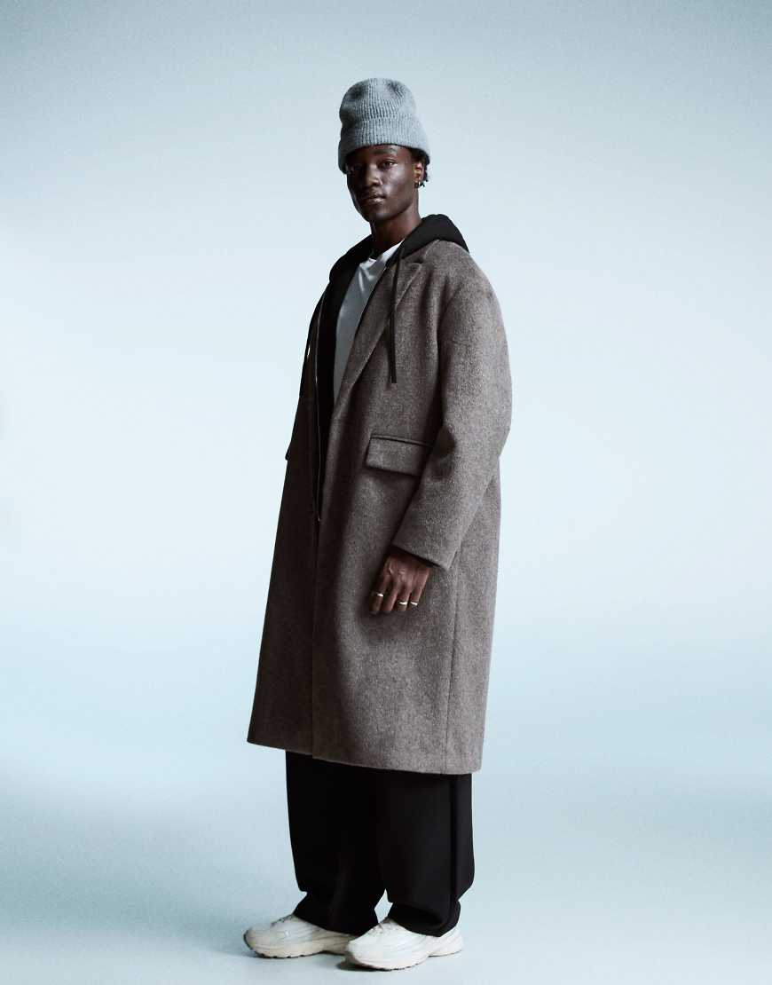 Bershka - Mantel in Hellgrau mit Filz-Struktur von Bershka