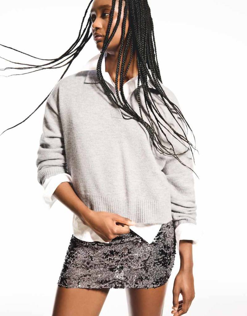 Bershka - Minirock in Grau mit Paillettenbesatz von Bershka