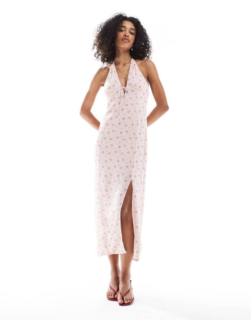 Bershka - Neckholder-Maxikleid in Rosa geblümt Bershka - Neckholder-Maxikleid in Rosa geblümt von Bershka