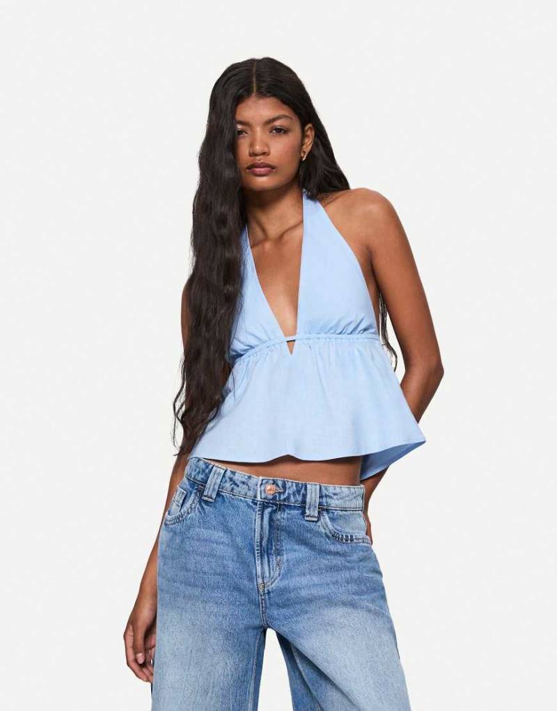 Bershka - Neckholder-Weste aus Leinenmix in Hellblau Bershka - Neckholder-Weste aus Leinenmix in Hellblau von Bershka