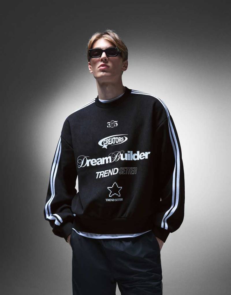 Bershka - Needlecord - Sweatshirt in Schwarz mit Print von Bershka