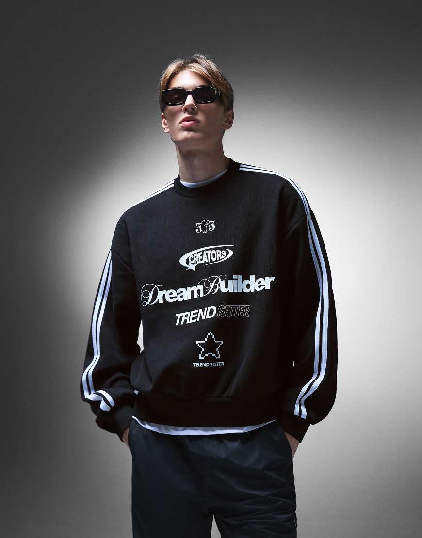 Bershka - Needlecord - Sweatshirt in Schwarz mit Print von Bershka