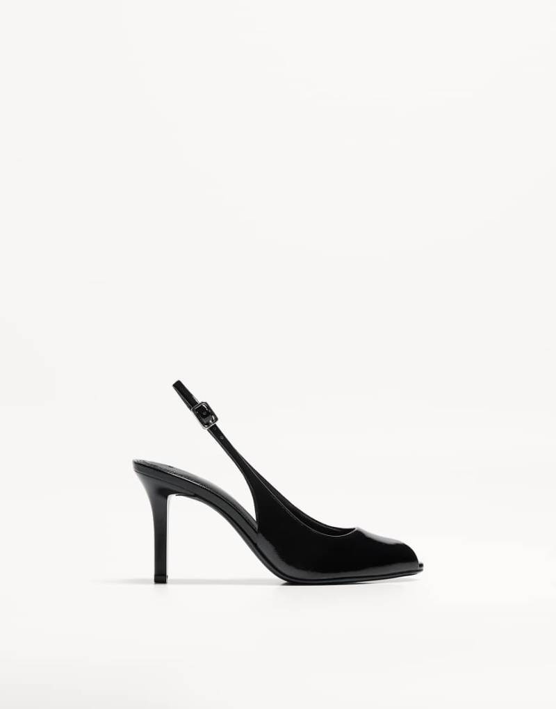 Bershka - Peeptoe-Sandalen in Schwarz mit hohem Absatz von Bershka