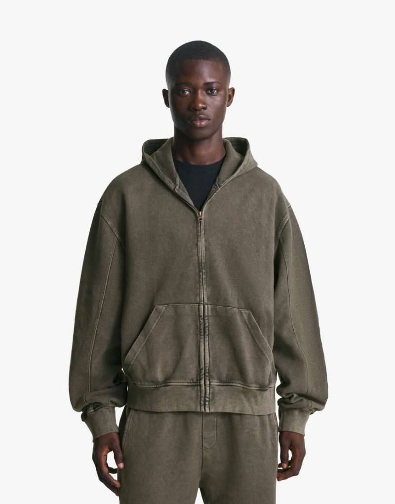 Bershka - Pikee-Sweatshirt in Schwarz und Weiß mit Reißverschluss und verwaschenem Effekt von Bershka