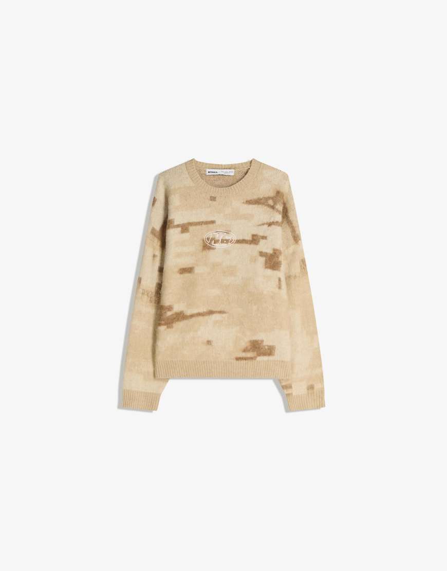 Bershka - Pullover in Beige mit Print-Neutral von Bershka