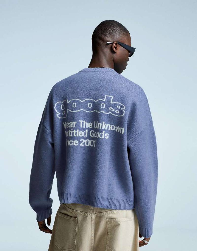 Bershka - Pullover in Denim-Blau aus bedrucktem Jacquard Bershka - Pullover in Denim-Blau aus bedrucktem Jacquard von Bershka