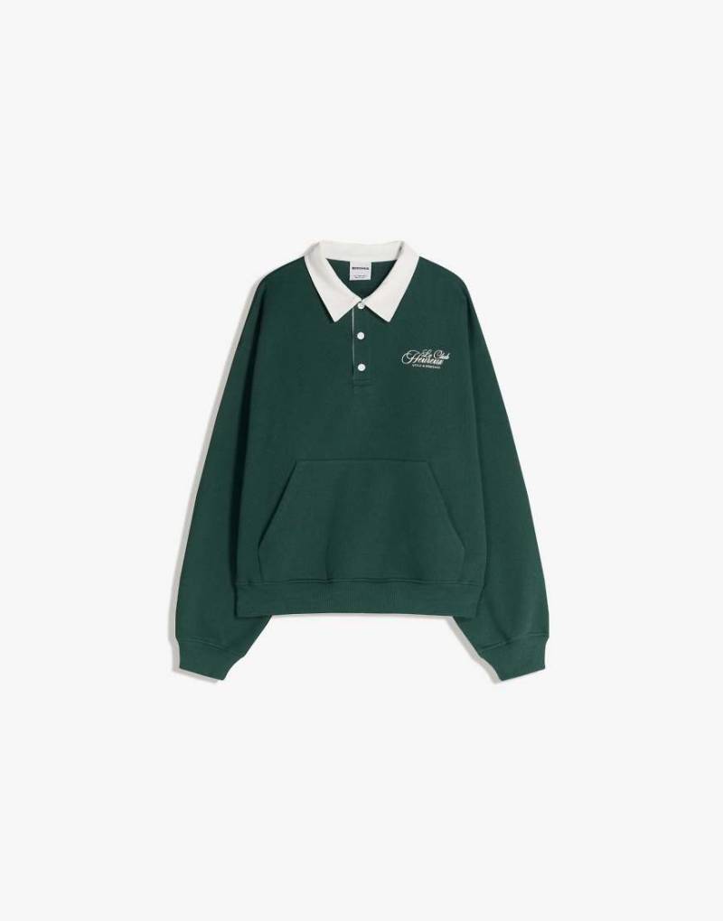 Bershka - Pullover in Grau mit Polokragen und Print-Grün Bershka - Pullover in Grau mit Polokragen und Print-Grün von Bershka