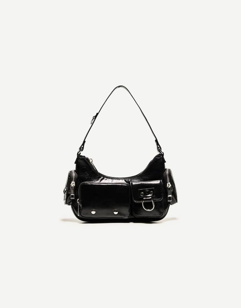 Bershka - Schultertasche in Schwarz mit mehreren Taschen von Bershka