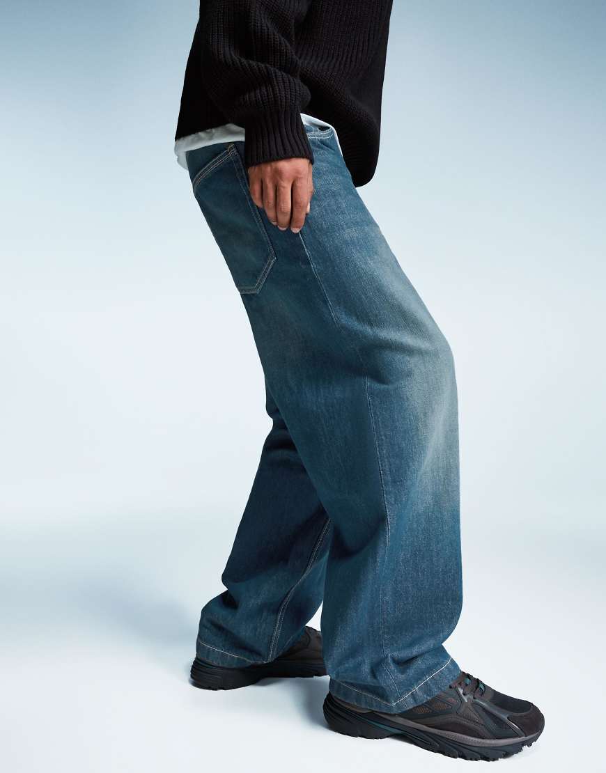 Bershka - Sehr weite Jeans in Dirty-Blau-Grün von Bershka