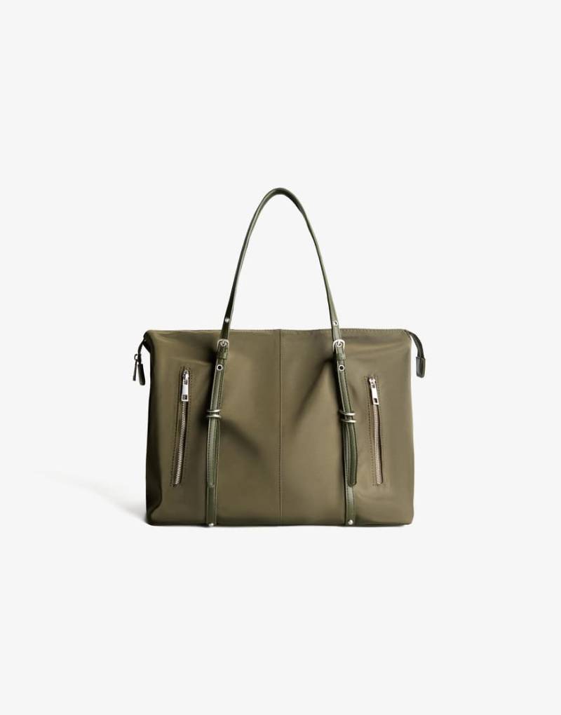 Bershka - Shopper aus Kunstleder in Khaki-Grün von Bershka