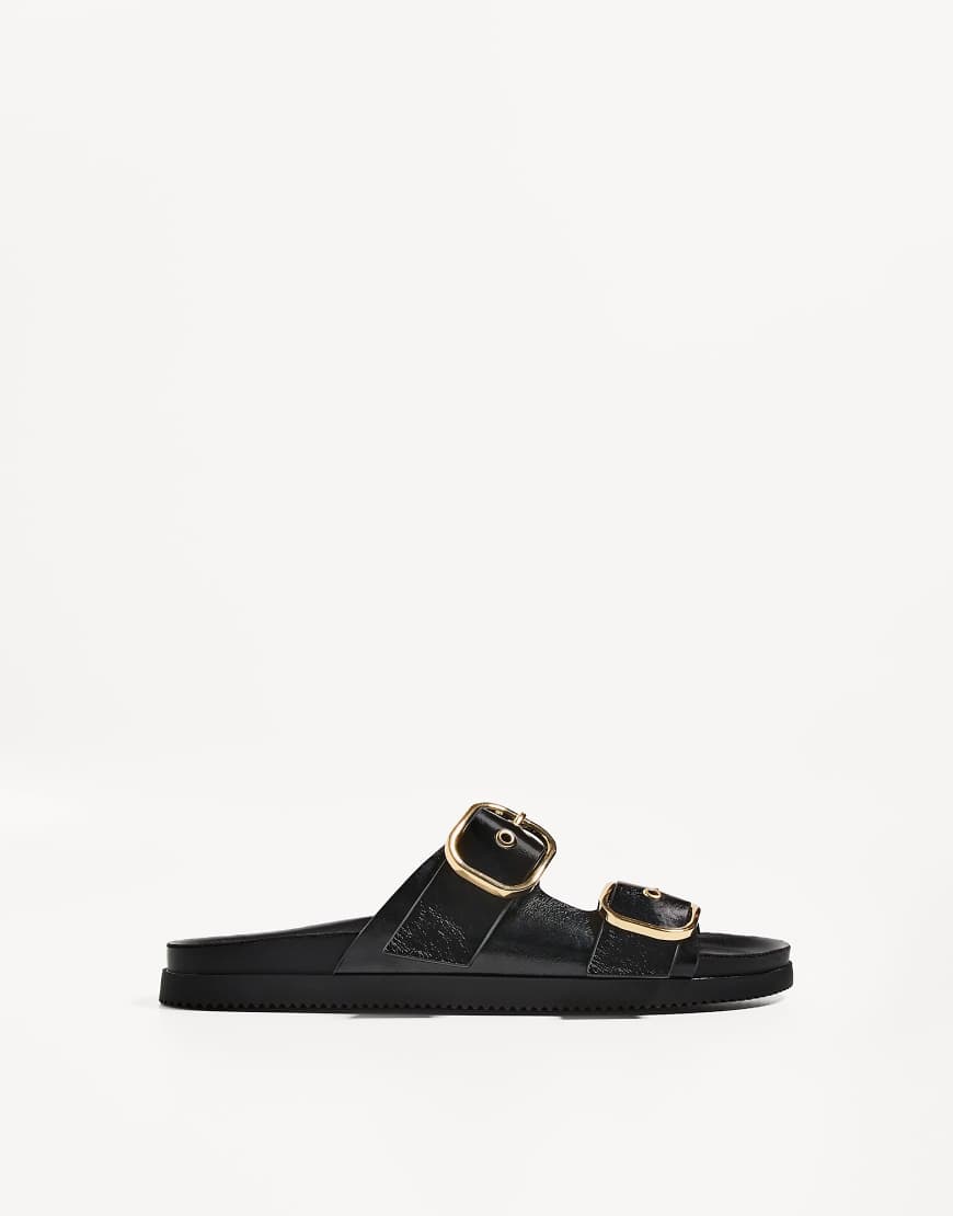 Bershka - Slider-Sandalen in Schwarz mit Schnallen von Bershka