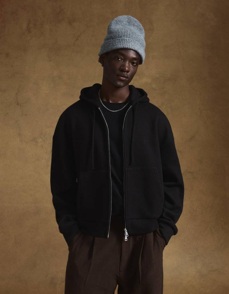 Bershka Sweatshirt Mit Reißverschluss Und Waffelstruktur Herren Xl Schwarz von Bershka