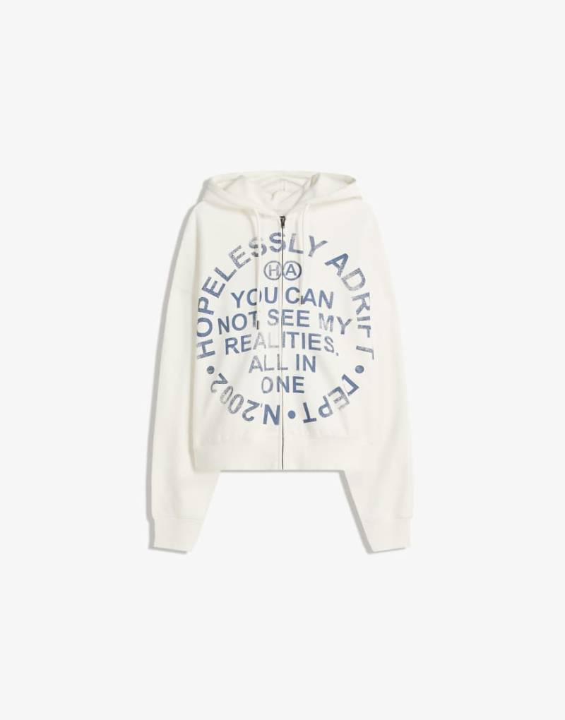 Bershka - Sweatshirt in Beige mit Reißverschluss und Print-Neutral von Bershka