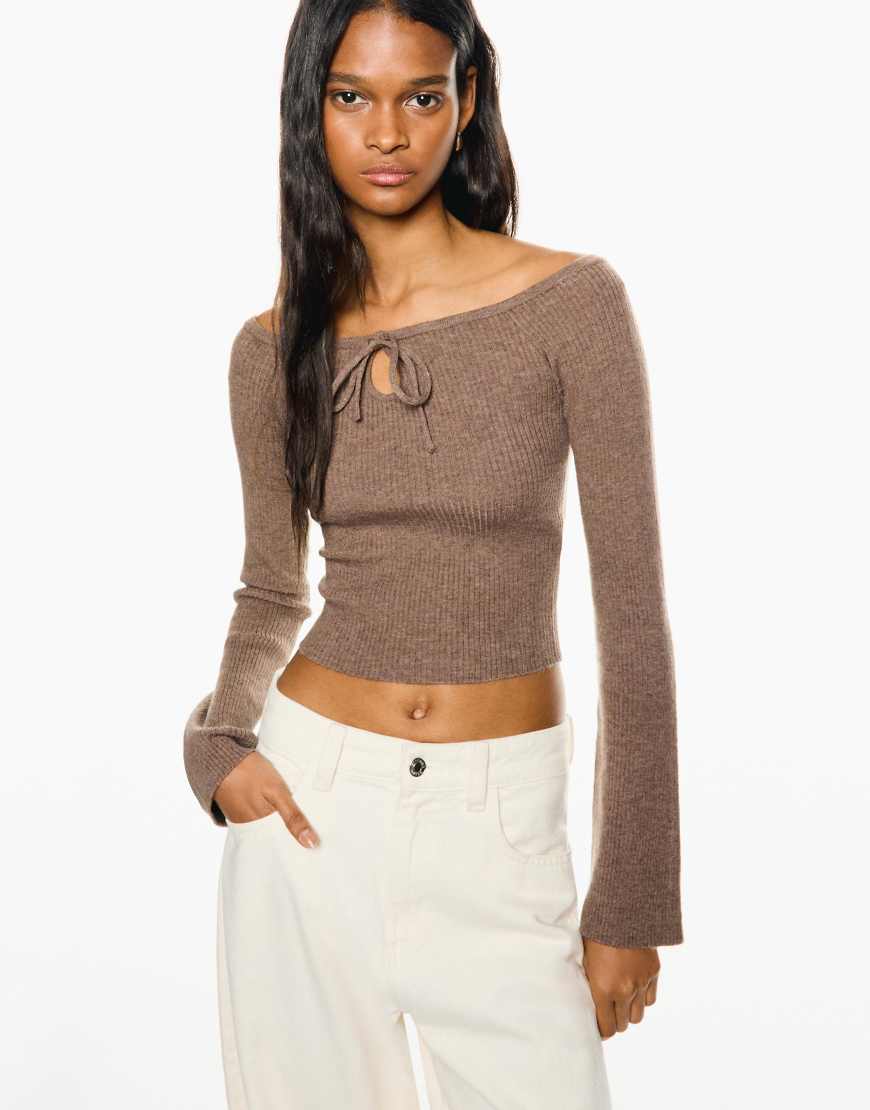 Bershka - Sweatshirt in Braun mit Bindedetail-Brown von Bershka