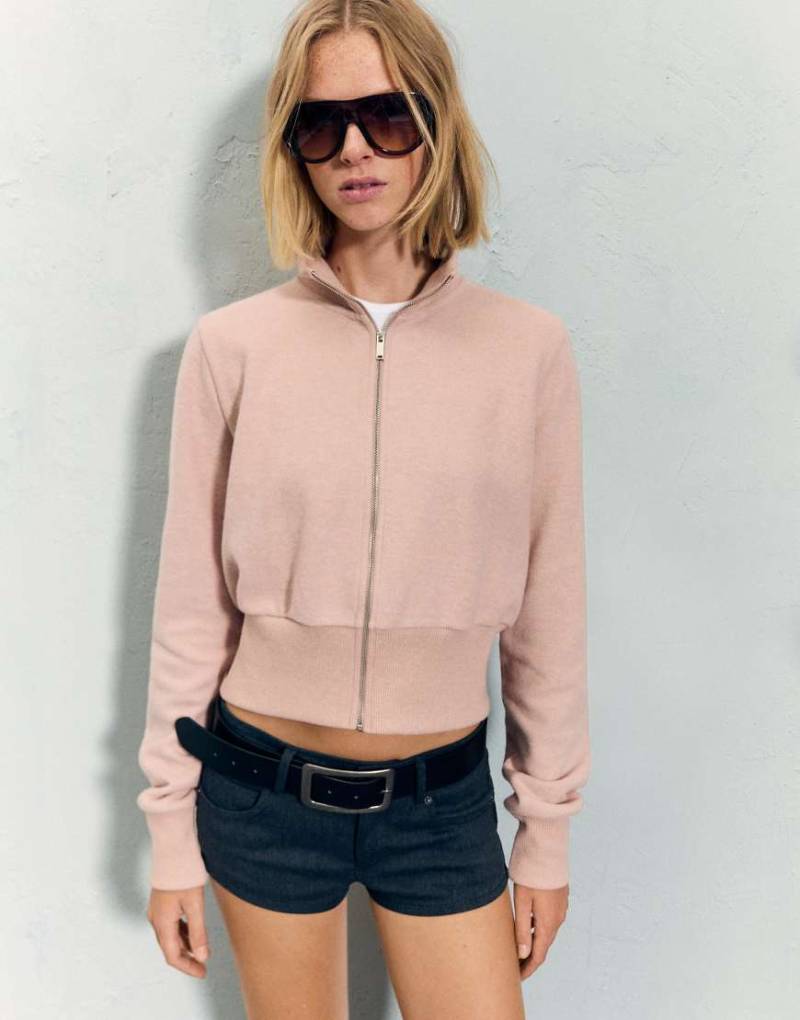 Bershka - Sweatshirt in Rosa mit Reißverschluss von Bershka