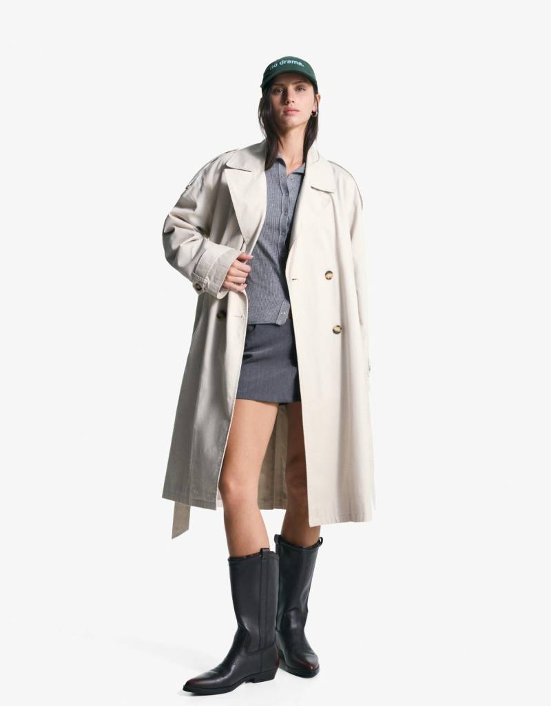 Bershka Trenchcoat Damen Xs Steinfarbe von Bershka