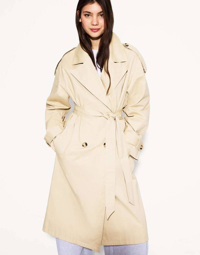 Bershka - Trenchcoat in Kamelbraun-Neutral von Bershka