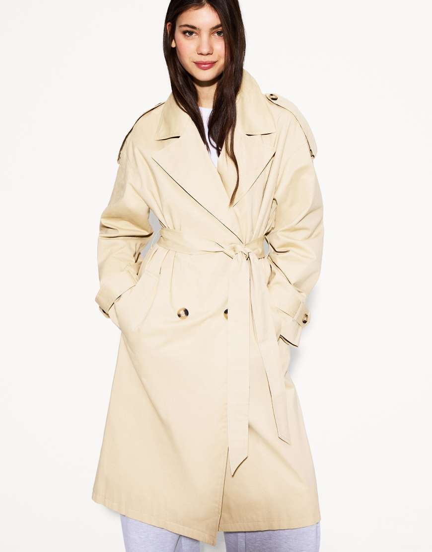 Bershka - Trenchcoat in Kamelbraun-Neutral von Bershka