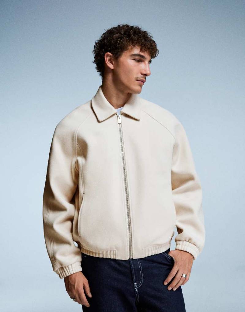 Bershka - Truckerjacke aus Wolle-Synthetikmix in Beige-Neutral von Bershka