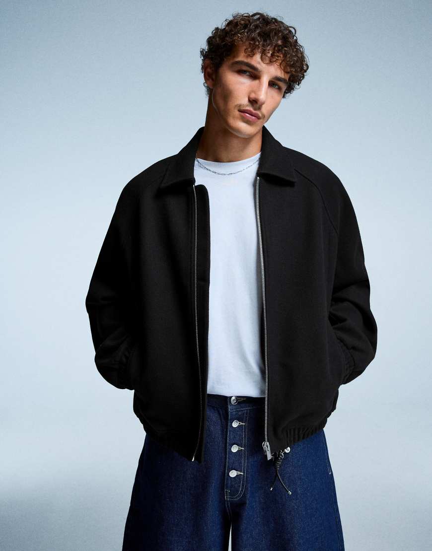 Bershka - Truckerjacke aus Wolle-Synthetikmix in Schwarz von Bershka