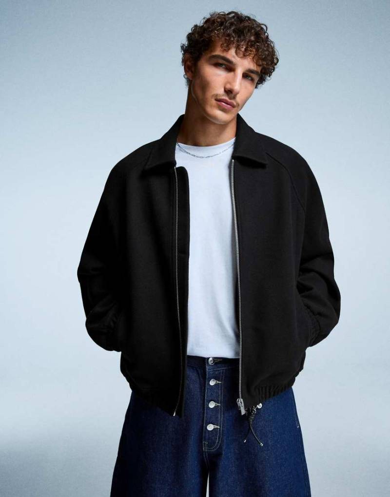 Bershka - Truckerjacke aus Wolle-Synthetikmix in Schwarz von Bershka