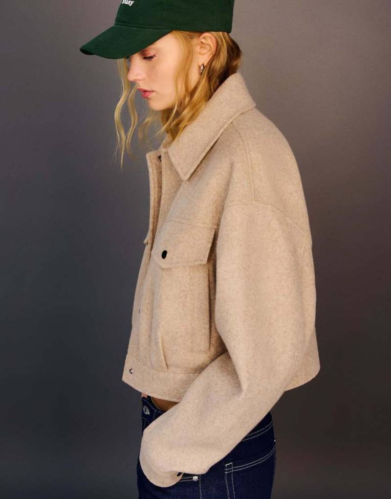 Bershka - Truckerjacke in Beige-Braun von Bershka