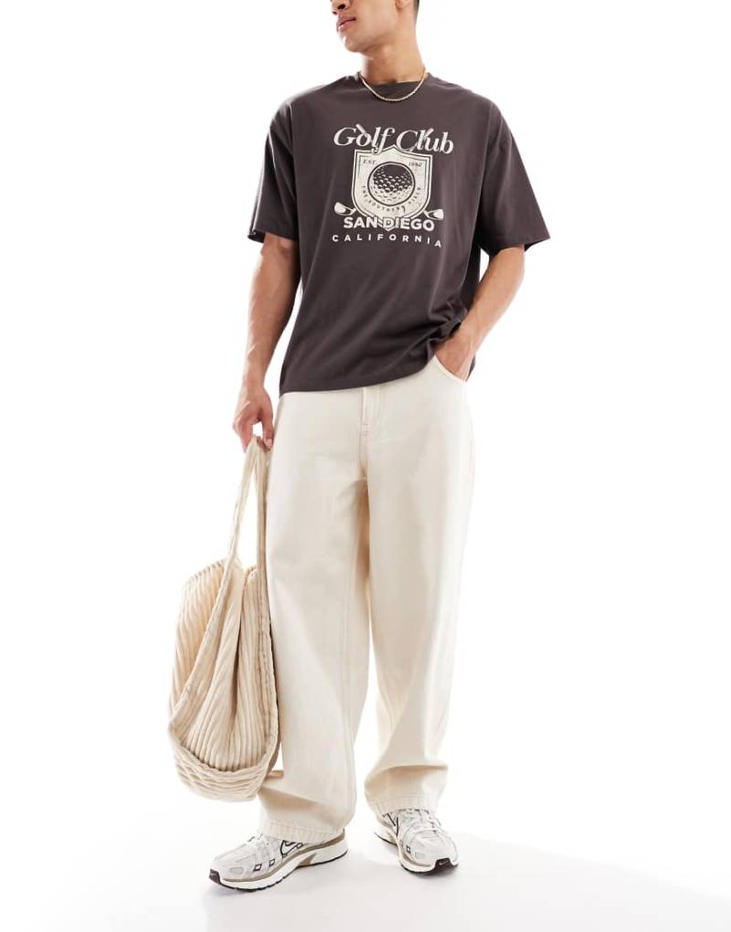 Bershka - Weite Baggy-Jeans in Ecru-Neutral von Bershka