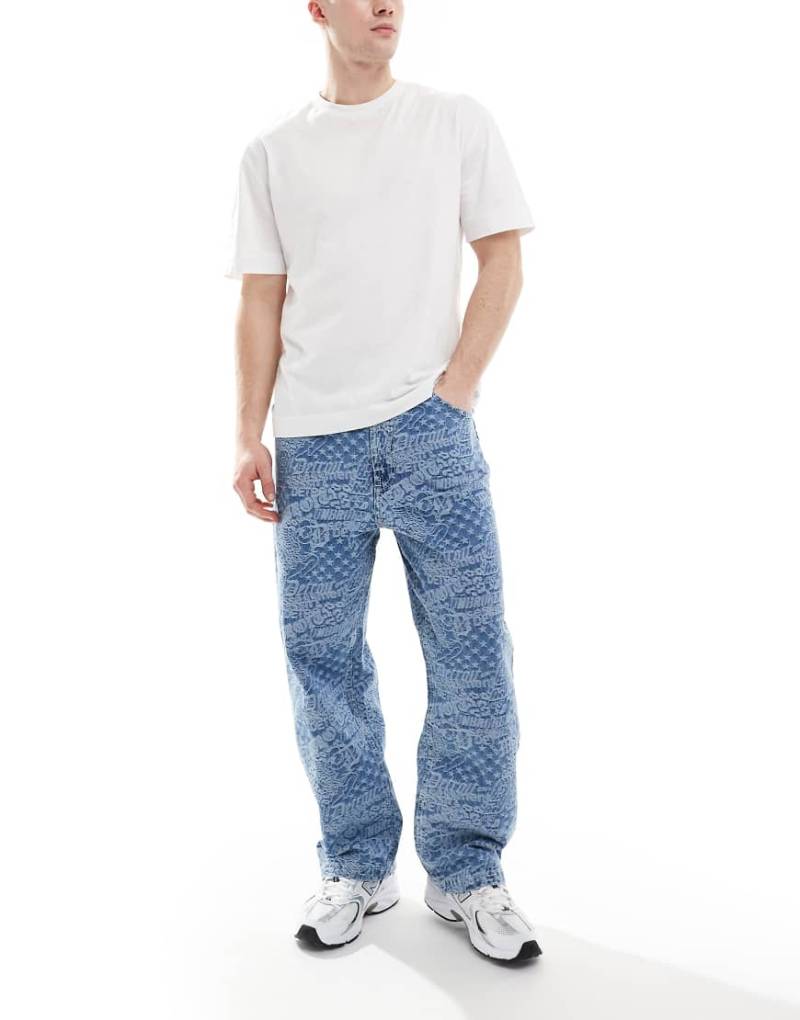 Bershka - Weite Jacquard-Jeans in Blau von Bershka