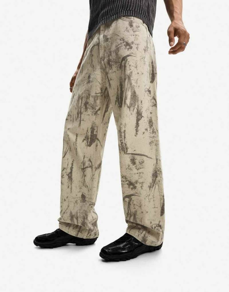 Bershka - Weite Jeans in Grün mit Print Bershka - Weite Jeans in Grün mit Print von Bershka