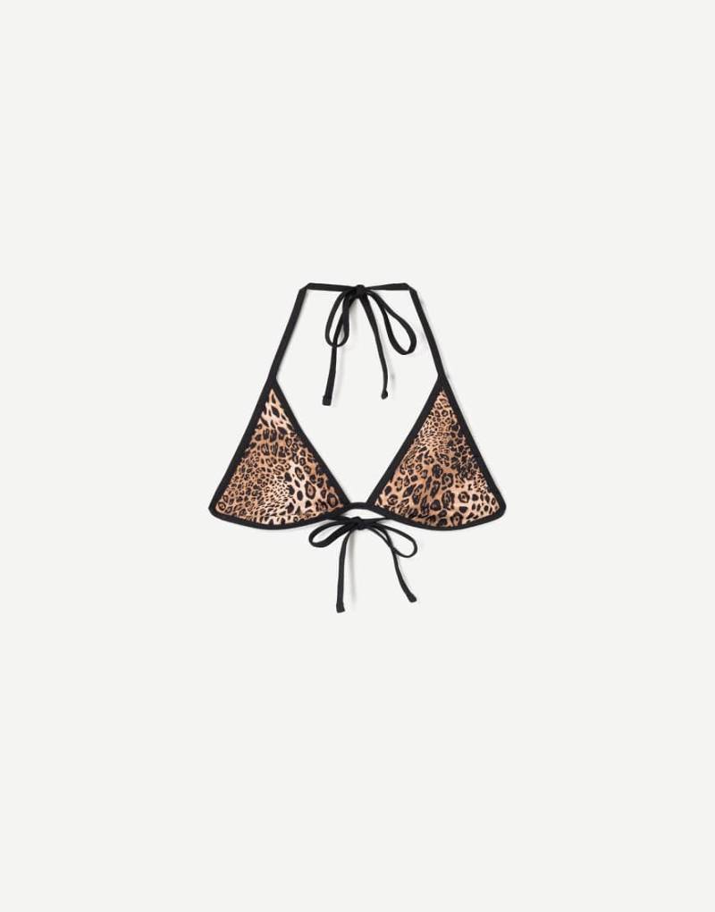 Bershka - Wendbares Bikinioberteil mit Animal-Print und Schwarz von Bershka