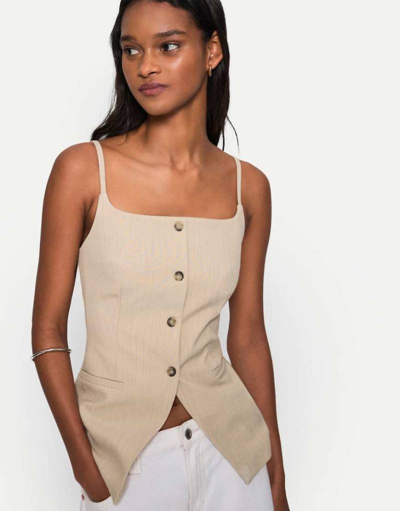 Bershka - Weste in Beige mit eckigem Ausschnitt-Neutral von Bershka
