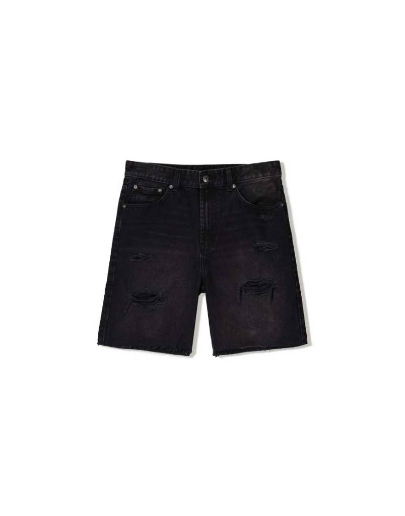Bershka - Zerrissene Jeans-Bermudashorts in Schwarz von Bershka