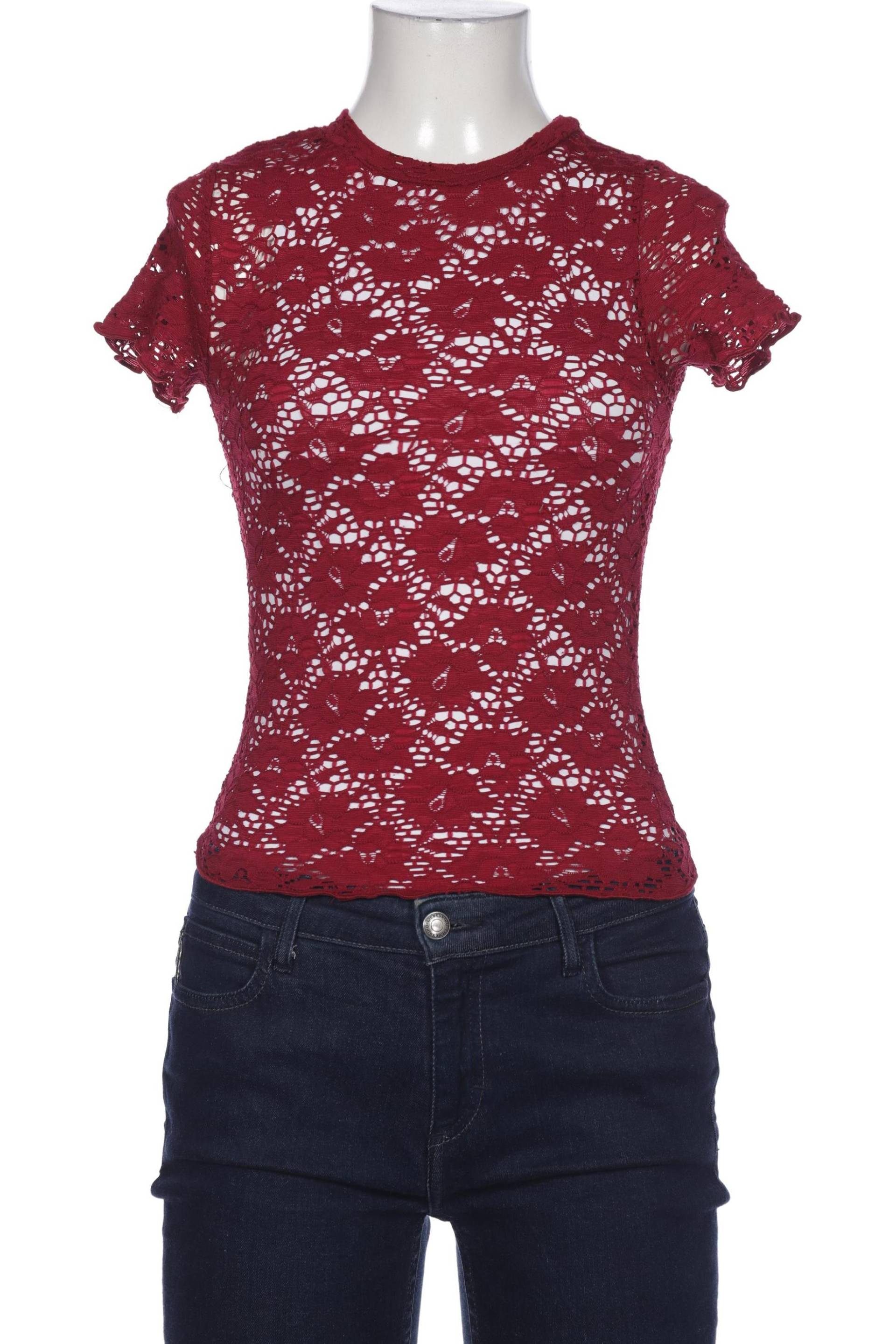 bershka Damen T-Shirt, bordeaux, Gr. 30 von Bershka