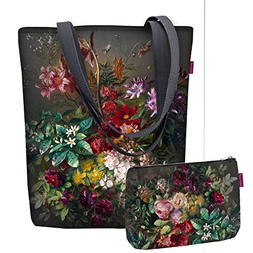 Bertoni Schultertasche Kosmetiktasche 2er Set Tasche Schminktasche Organizer Einkaufstasche Shopper Codura Mit Reißverschluss Sunny Solo Bouquet von Bertoni