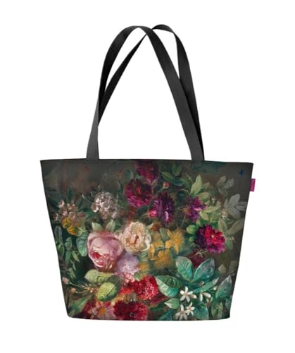Bertoni Tasche HOLI mit buntem Aufdruck - Blumenmuster - Große Handtasche für Strand, Pool, Urlaub, Stadt, Universität - Tasche für Studium und Schule mit Reißverschluss, passend für A4-Format von Bertoni
