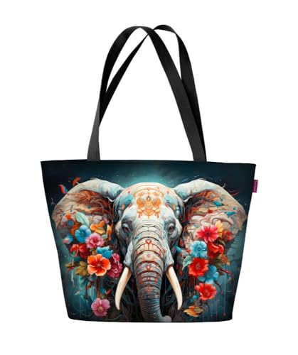 Bertoni Tasche Schultertasche Strandtasche Einkaufstasche Umhängetasche Shopper Tote Bag Wetterfest Codura Mit Reißverschluss A4 45x33x3 cm Holi Elephant von Bertoni