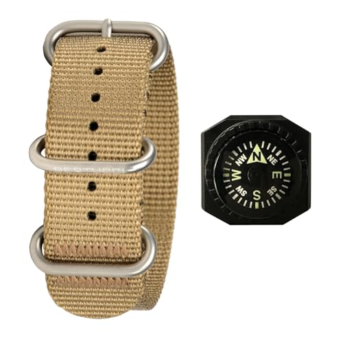 BERTUCCI® Nylon-Uhrenarmband, 22 mm, Coyote + flüssigkeitsgefüllter Handgelenkkompass von Bertucci