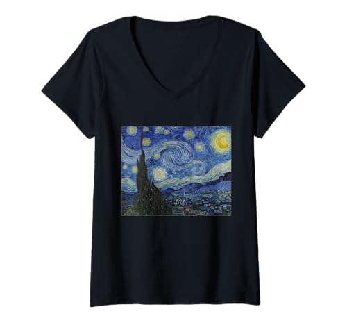 Damen Sternennacht von Vincent van Gogh | Berühmte Malerei T-Shirt mit V-Ausschnitt Damen Sternennacht von Vincent van Gogh | Berühmte Malerei T-Shirt mit V-Ausschnitt von Great Paintings Designs