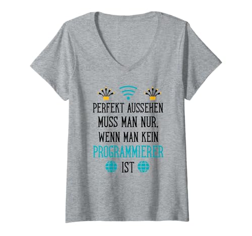 Damen Perfekt Aussehen Programmierer Ist Humor T-Shirt mit V-Ausschnitt Damen Perfekt Aussehen Programmierer Ist Humor T-Shirt mit V-Ausschnitt von Beruf Programmierer Humor Geschenke