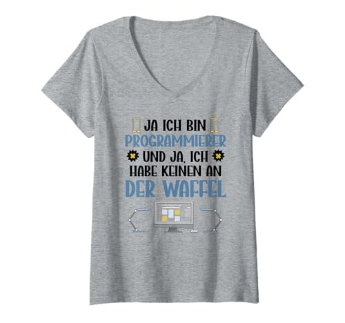 Damen Ja Ich Bin Programmierer Und Ja Der Waffel T-Shirt mit V-Ausschnitt Damen Ja Ich Bin Programmierer Und Ja Der Waffel T-Shirt mit V-Ausschnitt von Beruf Programmierer Ja Ich Bin Geschenke
