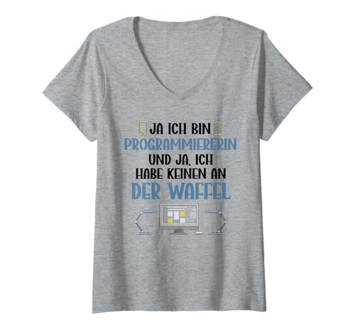 Damen Ja Ich Bin Programmiererin Und Ja Ich Habe Keinen An Der T-Shirt mit V-Ausschnitt Damen Ja Ich Bin Programmiererin Und Ja Ich Habe Keinen An Der T-Shirt mit V-Ausschnitt von Beruf Programmiererin Geschenke Tech Humor