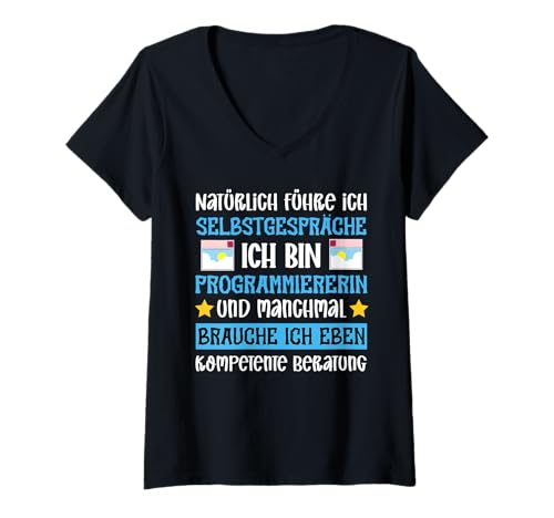 Damen Ich Bin Programmiererin Kompetente Beratung T-Shirt mit V-Ausschnitt Damen Ich Bin Programmiererin Kompetente Beratung T-Shirt mit V-Ausschnitt von Beruf Programmiererin Selbstgespräche Geschenke