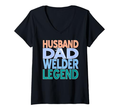Damen Ehemann Vater Schweißer Legende Lustig Spruch T-Shirt mit V-Ausschnitt Damen Ehemann Vater Schweißer Legende Lustig Spruch T-Shirt mit V-Ausschnitt von Beruf Schweißen Männer Humor